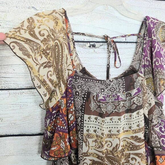 Studio Y M Paisley Boho Ruffle Sleeve Chiffon Top - Picture 2 of 9